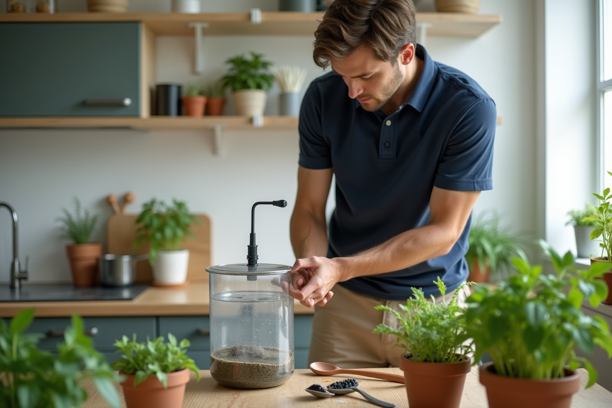 Jeune homme installant systeme d