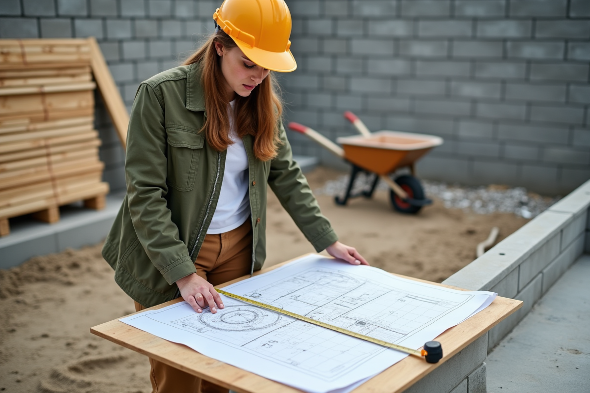 Ingénieure jeune examinant un plan de construction